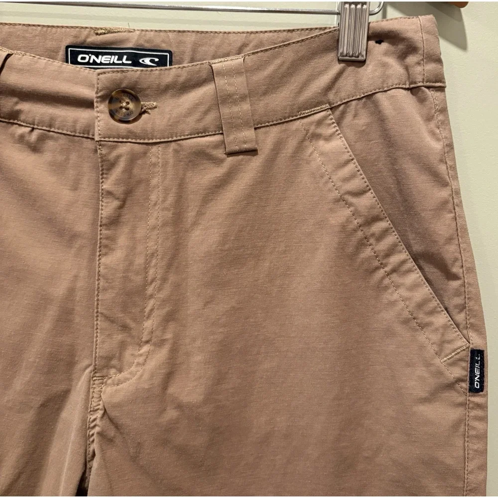 O'NEILL Hybrid Chino Shorts Size 30 Dark Khaki Zipper Button Drawstring Golf
